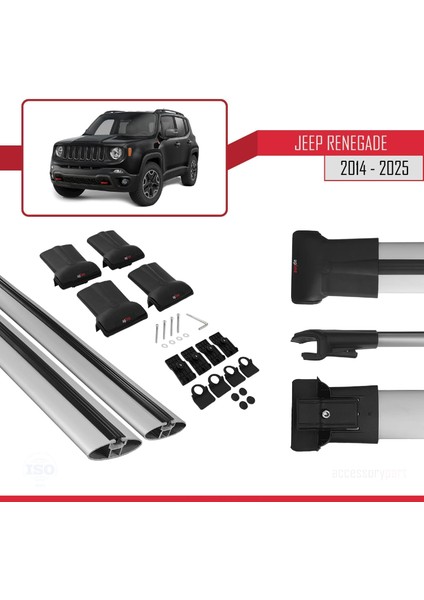 Jeep Renegade (BU) 2014 ve Sonrası ile Uyumlu FLY Model Ara Atkı Tavan Barı Gri 2 Adet