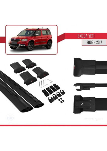 Skoda Yeti 2009-2017 Arası ile Uyumlu FLY Model Ara Atkı Tavan Barı Siyah 2 Adet