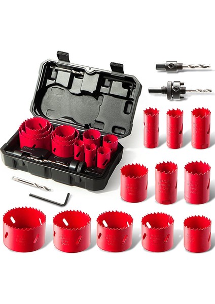 For Lıfe Bi-Metal Delik Testere, 17 Adet Delik Testere Seti 11 Adet Testere Bıçakları 19-68MM, Kesme Derinliği: 40MM, Ahşap, Pvc Paneller ve Metal Delmek Için Mükemmel