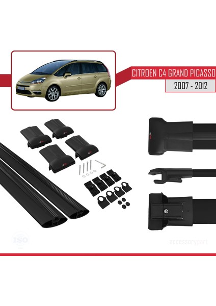 Citroen Grand C4 Picasso 2007-2012 Arası ile Uyumlu FLY Model Ara Atkı Tavan Barı Siyah 2 Adet