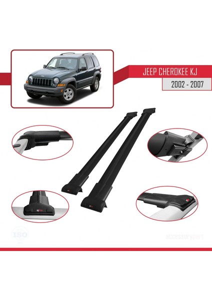 Jeep Cherokee 3 (KJ) 2002-2007 Arası ile Uyumlu FLY Model Ara Atkı Tavan Barı Siyah 2 Adet indirimleri