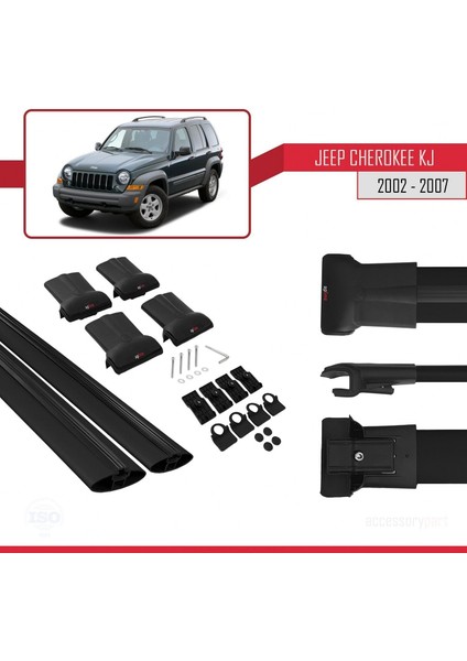 Jeep Cherokee 3 (KJ) 2002-2007 Arası ile Uyumlu FLY Model Ara Atkı Tavan Barı Siyah 2 Adet