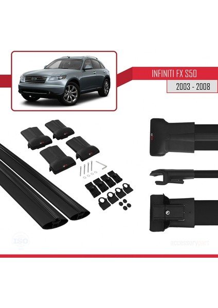 Infiniti FX (S50) 2003-2008 Arası ile Uyumlu FLY Model Ara Atkı Tavan Barı Siyah 2 Adet