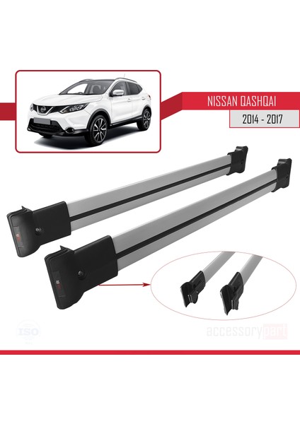 Nissan Qashqai 2 (J11) Pre-Facelift 2014-2017 Arası ile Uyumlu ACE-1 Ara Atkı Tavan Barı Gri 2 Adet modelleri