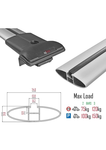 Nissan Qashqai 2 (J11) Pre-Facelift 2014-2017 Arası ile Uyumlu ACE-1 Ara Atkı Tavan Barı Gri 2 Adet indirimleri