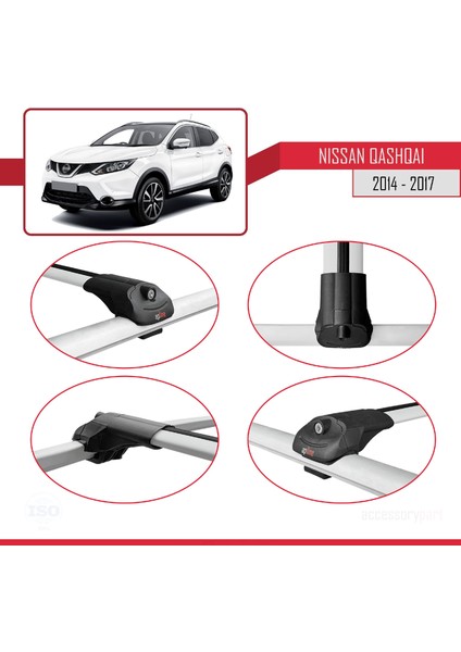 Nissan Qashqai 2 (J11) Pre-Facelift 2014-2017 Arası ile Uyumlu ACE-1 Ara Atkı Tavan Barı Gri 2 Adet