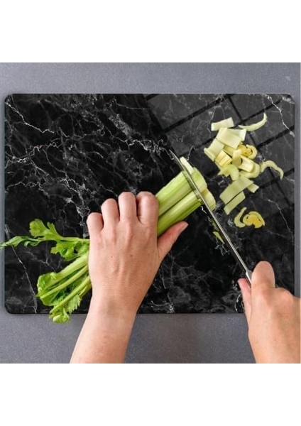 Cam Kesme Tahtası Panosu 25 x 35 Kırılmaya Çizilmeye Dayanıklı Antibakteriyel Kesme Tablası Siyah Mermer modelleri