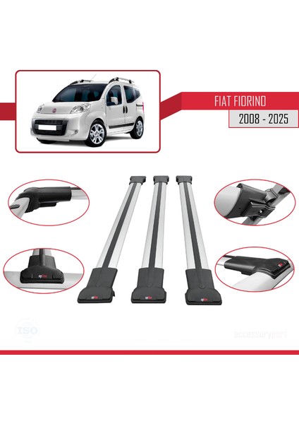 Fiat Fiorino 3 2008 ve Sonrası ile Uyumlu FLY Model Ara Atkı Tavan Barı Gri 3 Adet