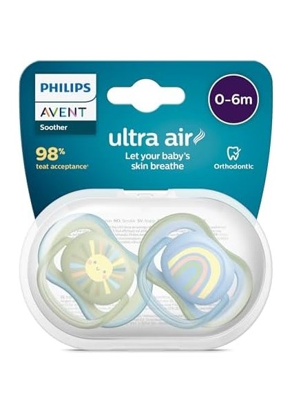 Philips Avent Ultra Air Emzik, Erkek Bebekler Için 0-6 Ay, 2’li Paket, Ortodontik Silikon, Geniş Hava Delikli, Mikrodalga Sterilize Edilebilir, Bpa Içermez, Taşıma Kutulu, SCF085/58 fiyatları