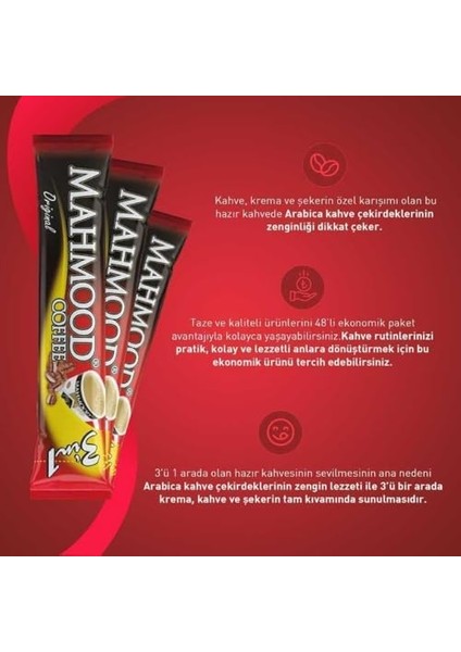 Mahmood Coffee 3ü1 Arada Hazır Kahve 48 Adet x 18 Gram