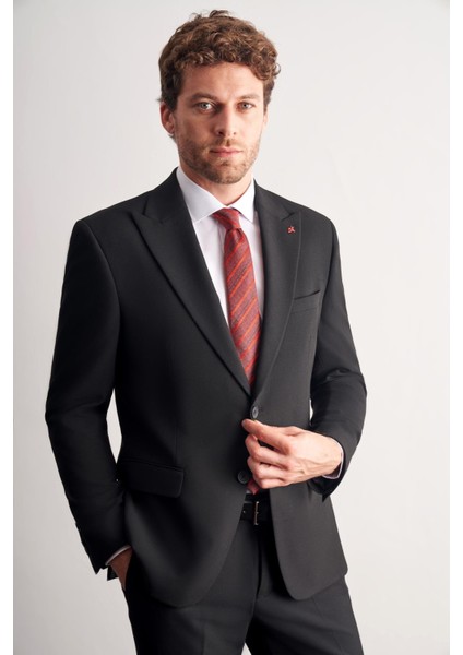 Siyah Kırlangıç Yaka Tam Astar 6 Drop Slim Fit Takım Elbise 1001255162
