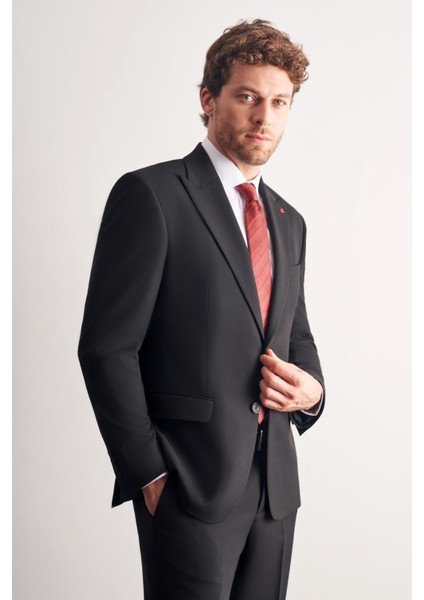 Siyah Kırlangıç Yaka Tam Astar 6 Drop Slim Fit Takım Elbise 1001255162