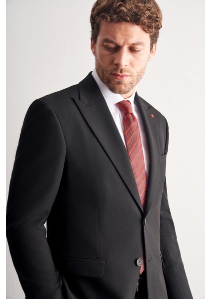 Siyah Kırlangıç Yaka Tam Astar 6 Drop Slim Fit Takım Elbise 1001255162