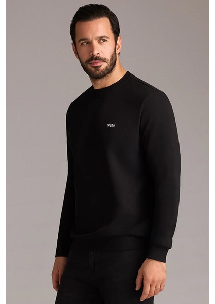 Bisiklet Yaka Regular Fit Nakışlı Pamuklu Sweatshirt