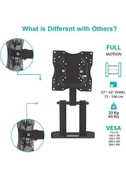 Botech BP2742 BP-2742 Tv Hareketli Askı Aparatı, Siyah modelleri