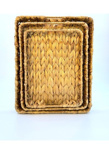 3'lü Hasır Tepsi Seti – Sunumluk ve Dekoratif Hasır Tepsi, Hasır El Örgüsü Tepsi, Mutfak ve Sofra Için Şık ve Estetik Sunum Tepsisi, Çok Amaçlı Hasır Sepet Tepsi Takımı (Dikdörtgen)