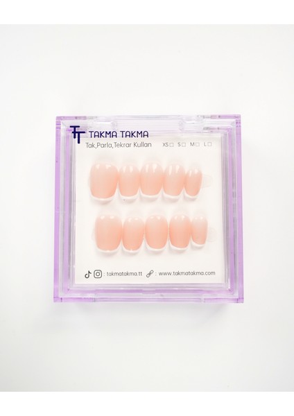 15'li Ten Rengi Kısa Balerin TT0575 Tekrar Kullanılabilir El Yapımı Protez Takma Tırnak - Ten Rengi-M