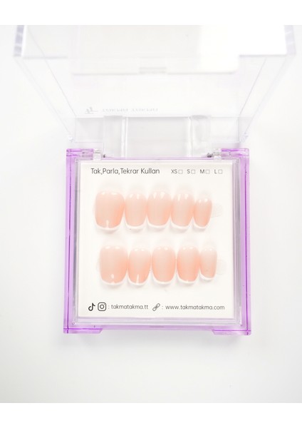 15'li Ten Rengi Kısa Balerin TT0575 Tekrar Kullanılabilir El Yapımı Protez Takma Tırnak - Ten Rengi-M