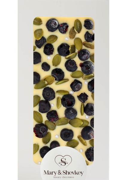 Kuvertür Çikolata Kabak Çekirdeği Inci (Şeker) ve Yaban Mersini Içeren Meyveli Lüks Kuvertür Çikolata 115GRAM (Standart, Beyaz Çikolata)