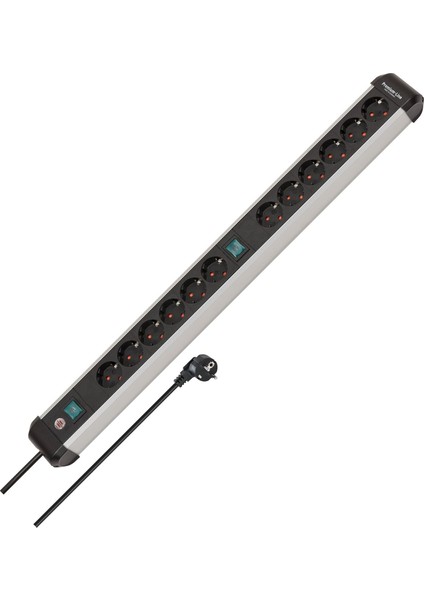 Premium-Alu- Çoklu Priz, 12 Soketli Yüksek Kaliteli (Anahtarlı ve 3 M Kablolu Çoklu Priz, Almanya'da Üretilmiştir)