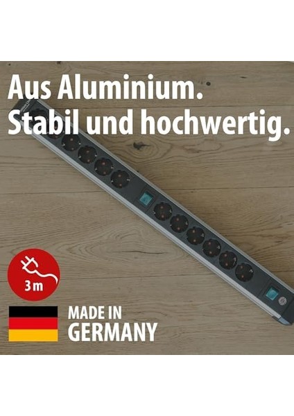 Premium-Alu- Çoklu Priz, 12 Soketli Yüksek Kaliteli (Anahtarlı ve 3 M Kablolu Çoklu Priz, Almanya'da Üretilmiştir) modelleri