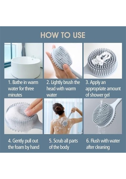 Aputue Silikon Vücut Fırçası, Uzun Saplı Banyo Duş Fırçası, Bpa Içermeyen Çift Taraflı Sırt Fırçası, Cilt Peeling ve Masaj Için Duş Fırçası modelleri