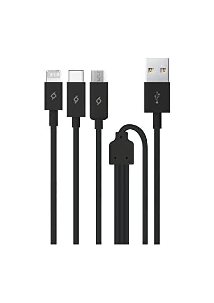 Trio Type-C-Lightning-Micro USB 120CM Şarj Kablosu, Siyah modelleri