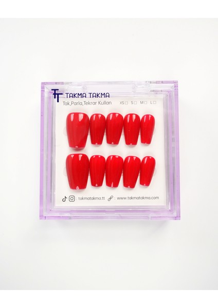 15'li Kırmızı Orta Balerin TT1418 Tekrar Kullanılabilir El Yapımı Protez Takma Tırnak - Kırmızı-L indirimleri
