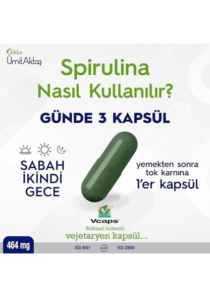 Dr. Ümit Aktaş Spirulina - Gıda Takviyesi - 120 Kapsül modelleri