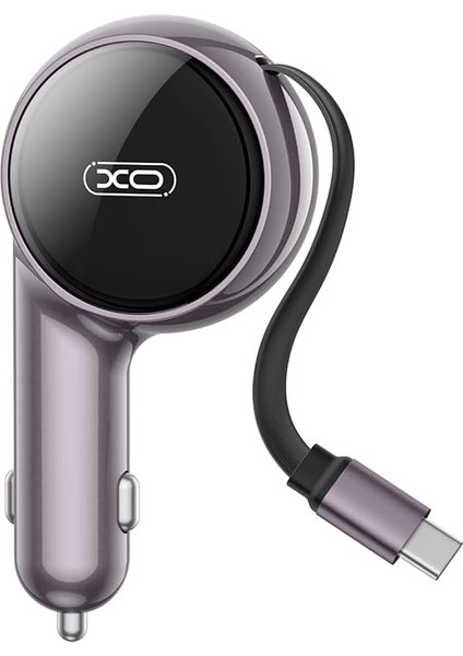 Xo Is Beauty 60W Tpye-C Araç Şarj Cihazı, 30W Usb-C Çıkışlı, 30W Geri Çekilebilir Type-C Kablolu, Hızlı Şarj, Akım Korumalı, Kompakt Tasarım, Dayanıklı, CC65, Gri