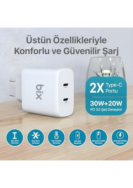 BX2P50 50W Pd 2*type-C Girişli Gelişmiş Şarj Teknolojisi ile Donatılmış Seyahat modelleri