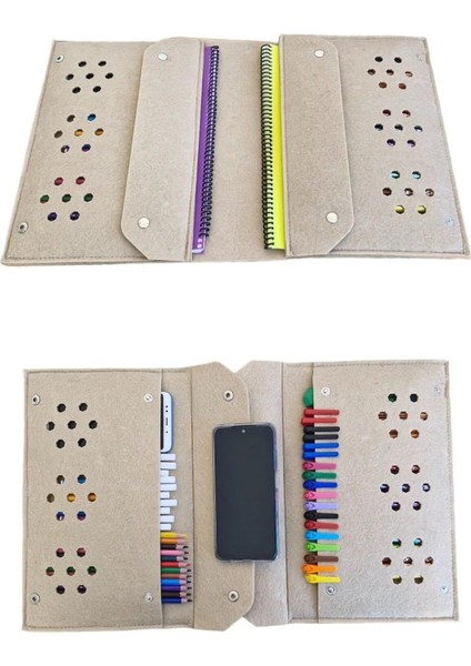 Keçe ve Tablet Organizer Çanta – 4 Bölmeli, A4 Boyut, Çok Amaçlı Defter Düzenleyici Çanta (Açık Kahve)