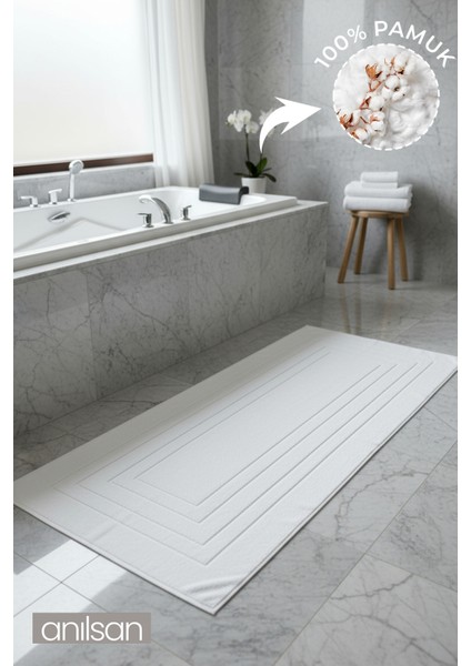Alora Beyaz Büyük Ayak Havlusu - 60x130 Cm , 690GR %100 Pamuk, Spa Ve Otel Banyo Paspası fırsatları
