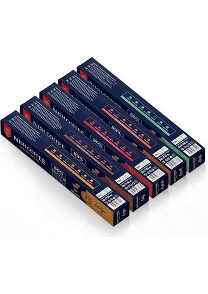 Nish Kahve Nespresso Uyumlu Kapsül Kahve 5'li Set Lungo, Italy, Risteretto, Smooth, Decaf 50 Adet