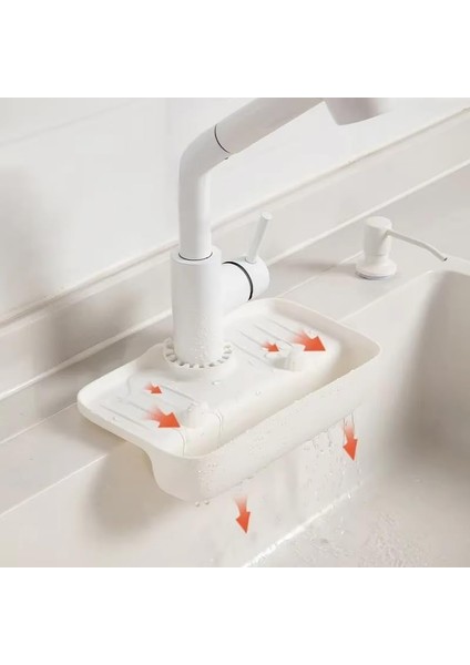 Elastik Musluk Matı Su Tutucu Düzenleyici Kaydırmaz Taban Organizer Mutfak (Beyaz) fiyatları
