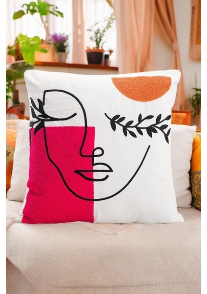 45X45 Özel Tasarım Panç Süzene Desen Dekoratif Kırlent Kılıfı Modern Beyaz 10