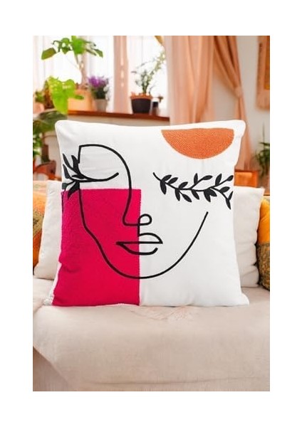 45X45 Özel Tasarım Panç Süzene Desen Dekoratif Kırlent Kılıfı Modern Beyaz 10 fiyatları