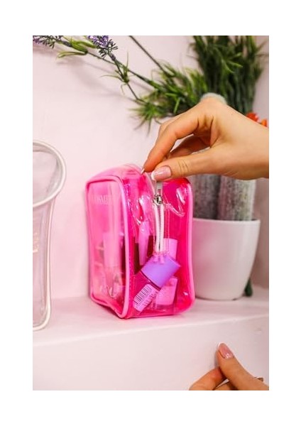 Pazar Kapısı Şeffaf Makyaj Malzemeleri Çantası Mini Organizer Poschette (Pembe) fiyatları