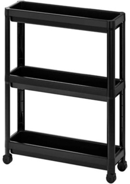 Organizer Tekerlekli 3'lü Siyah Raf Ünite