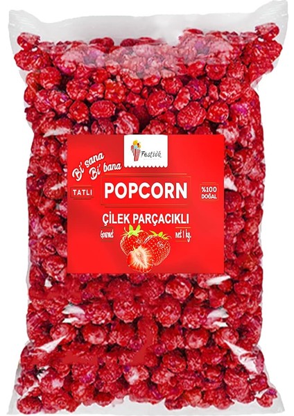 Doğal Çilek Parçacıklı Karamelli Patlamış Mısır / Popcorn 130 Gr.