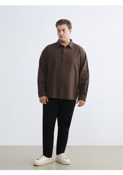 Yeni Sezon Büyük Beden Regular Fit Uzun Kollu Keten Görünümlü Erkek Gömlek fiyatları