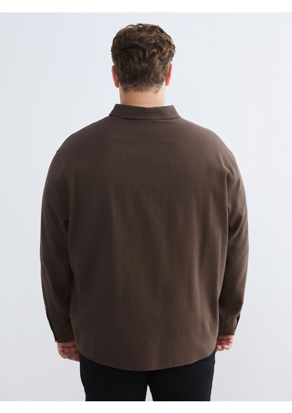 Yeni Sezon Büyük Beden Regular Fit Uzun Kollu Keten Görünümlü Erkek Gömlek fırsatları