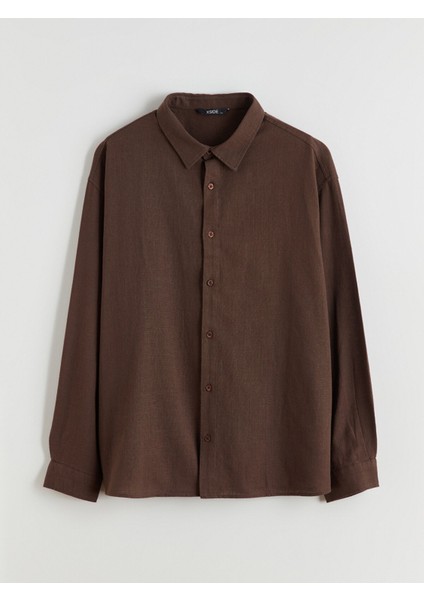 Yeni Sezon Büyük Beden Regular Fit Uzun Kollu Keten Görünümlü Erkek Gömlek indirimleri