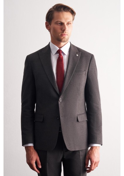 Koyu Antrasit Kırlangıç Yaka Çizgili Desen Kruvaze Esnek 6 Drop Slim Fit Classic Takım Elbise 1001255165 fiyatları