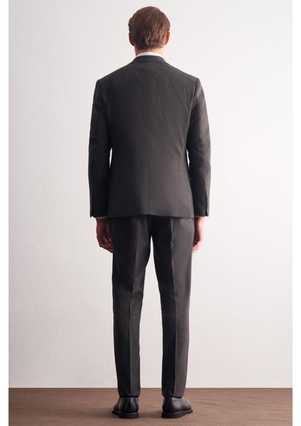 Koyu Antrasit Kırlangıç Yaka Çizgili Desen Kruvaze Esnek 6 Drop Slim Fit Classic Takım Elbise 1001255165 indirimleri