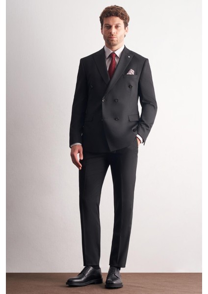 Siyah Kılıç Yaka Tam Astar 6 Drop Slim Fit Takım Elbise 1001255158