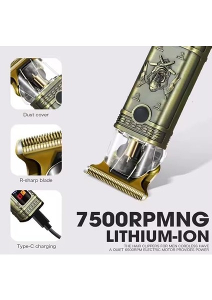 Bluemax Profesyonel Şarjlı Saç ve Sakal Kesme Şekillendirme, Traş Makinesi - Güçlü Turbo Motor, Uzun Pil Ömrü, USB Type-C Şarj