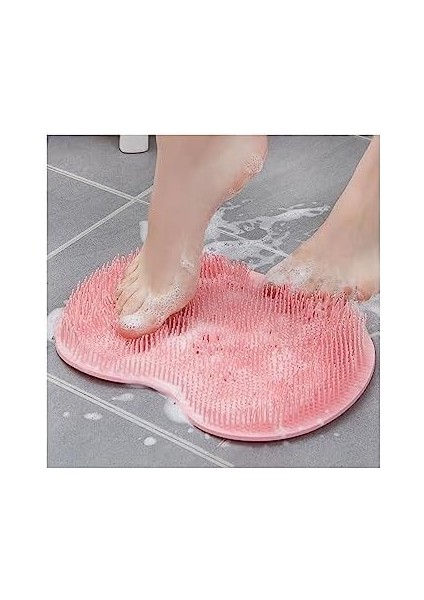 A1 Çok Kullanışlı Vantuzlu Banyo Fırçası ve Masaj Pedi, Banyo Sırt ve Ayak Masaj Pedi (Pembe)