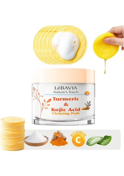 Kojik Asit ve Zerdeçal (Turmeric) Derinlemesine Yüz Temizleme Pedleri Eksfoliation Leke Karşıtı Aydınlatıcı Ekstra C Vitamini Aloe Vera Çay Ağacı
