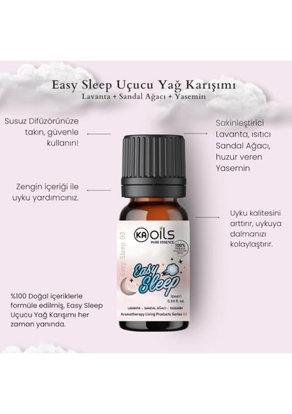 Kaoils Easy Sleep Uçucu Yağ Karışımı - Lavanta + Sandal Ağacı + Yasemin 10 ml -%100 Saf ve Doğal Rahatlatıcı Aromaterapi Yağı | Uyku Desteği | fiyatları